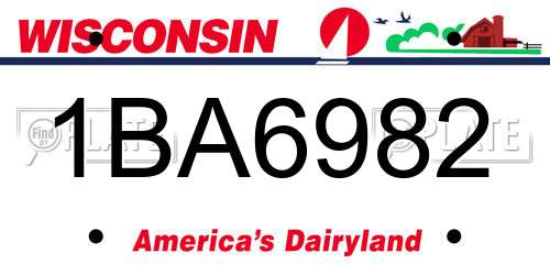 1BA6982 Wisconsin License Plate