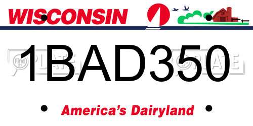 1BAD350 Wisconsin License Plate