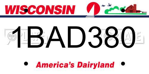 1BAD380 Wisconsin License Plate