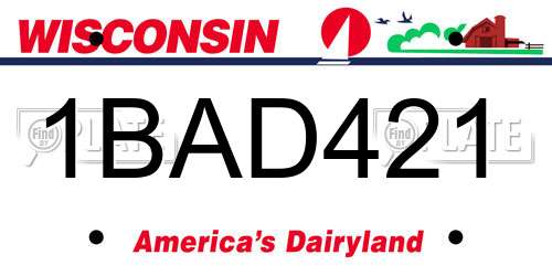 1BAD421 Wisconsin License Plate