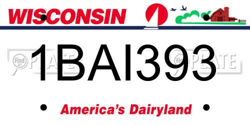 1BAI393 Wisconsin License Plate