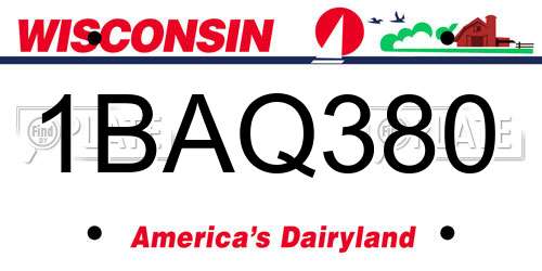 1BAQ380 Wisconsin License Plate
