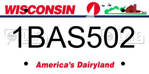 1BAS502 Wisconsin License Plate