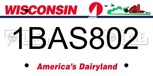 1BAS802 Wisconsin License Plate