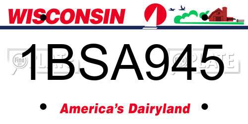 1BSA945 Wisconsin License Plate