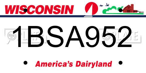 1BSA952 Wisconsin License Plate