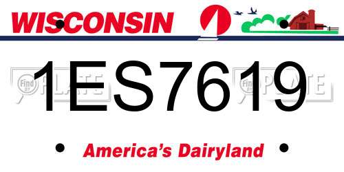 1ES7619 Wisconsin License Plate