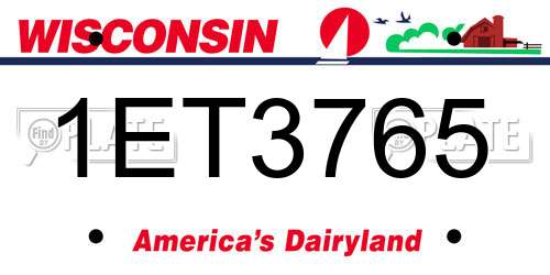 1ET3765 Wisconsin License Plate