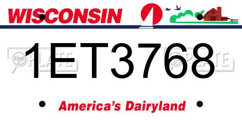 1ET3768 Wisconsin License Plate