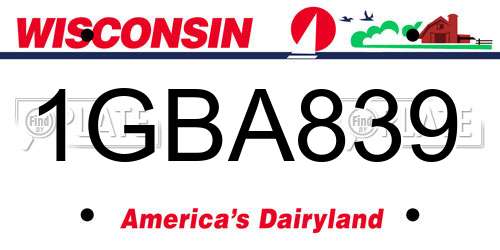 1GBA839 Wisconsin License Plate