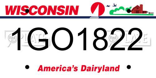 1GO1822 Wisconsin License Plate