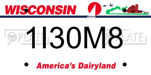 1I30M8 Wisconsin License Plate