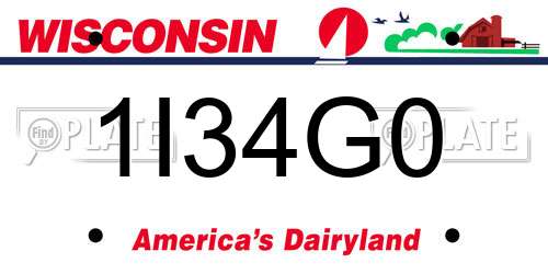 1I34G0 Wisconsin License Plate