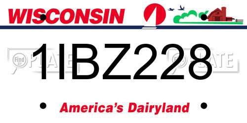 1IBZ228 Wisconsin License Plate