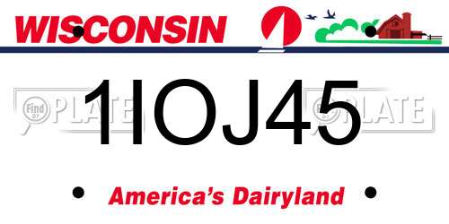 1IOJ45 Wisconsin License Plate