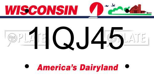 1IQJ45 Wisconsin License Plate