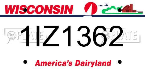 1IZ1362 Wisconsin License Plate