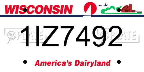 1IZ7492 Wisconsin License Plate