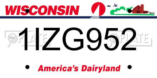 1IZG952 Wisconsin License Plate
