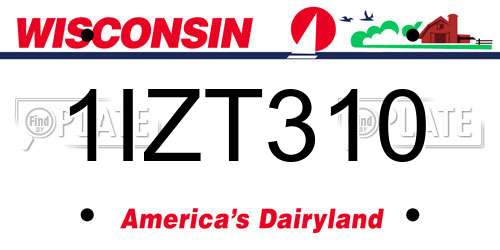 1IZT310 Wisconsin License Plate