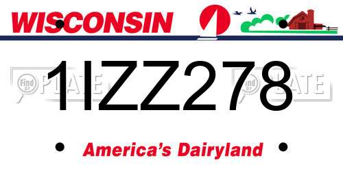 1IZZ278 Wisconsin License Plate