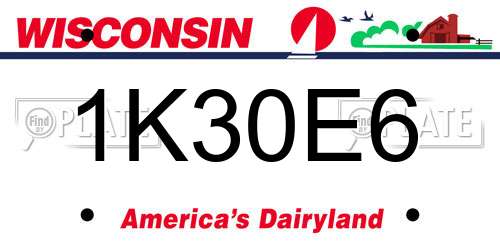 1K30E6 Wisconsin License Plate