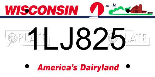 1LJ825 Wisconsin License Plate