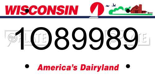 1O89989 Wisconsin License Plate