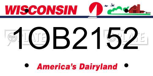 1OB2152 Wisconsin License Plate