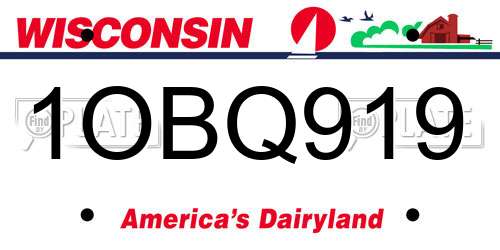 1OBQ919 Wisconsin License Plate