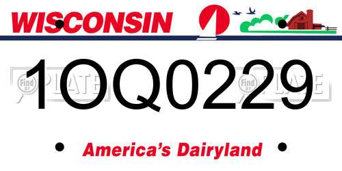 1OQ0229 Wisconsin License Plate