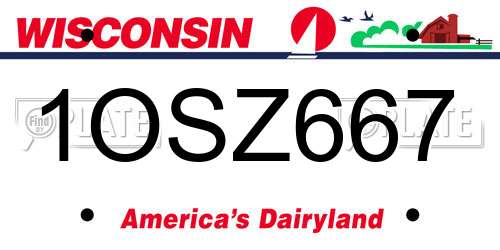 1OSZ667 Wisconsin License Plate