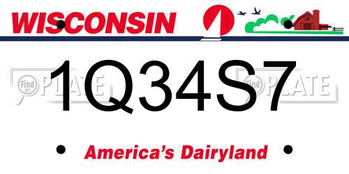 1Q34S7 Wisconsin License Plate