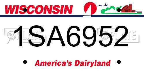 1SA6952 Wisconsin License Plate