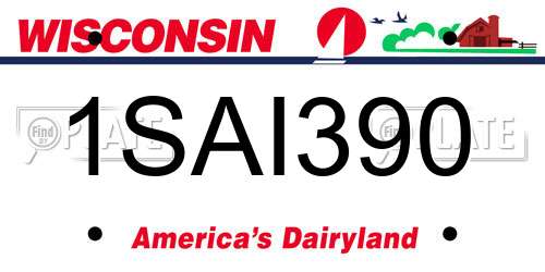 1SAI390 Wisconsin License Plate