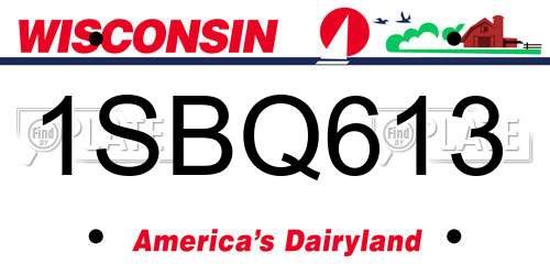 1SBQ613 Wisconsin License Plate