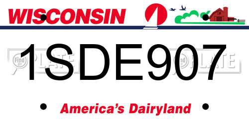 1SDE907 Wisconsin License Plate