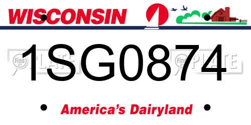1SG0874 Wisconsin License Plate