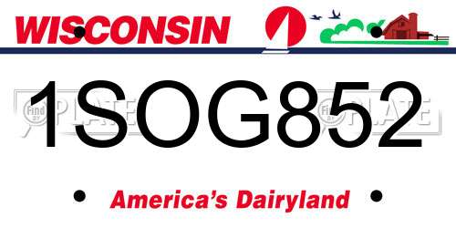 1SOG852 Wisconsin License Plate