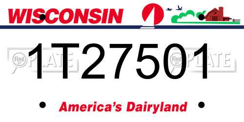 1T27501 Wisconsin License Plate