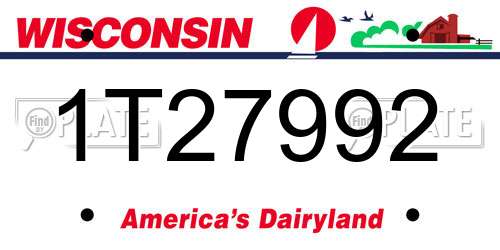 1T27992 Wisconsin License Plate