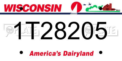 1T28205 Wisconsin License Plate