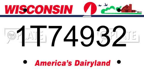 1T74932 Wisconsin License Plate