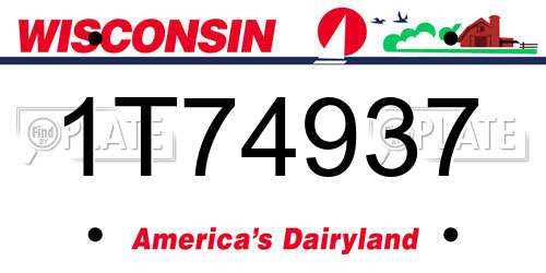 1T74937 Wisconsin License Plate