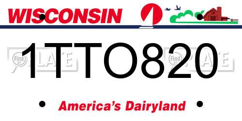 1TTO820 Wisconsin License Plate