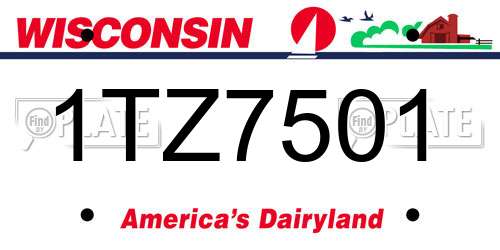 1TZ7501 Wisconsin License Plate