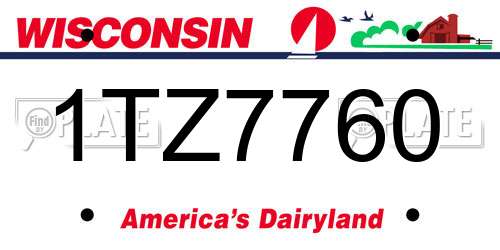1TZ7760 Wisconsin License Plate