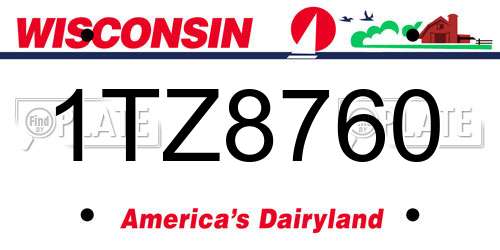 1TZ8760 Wisconsin License Plate