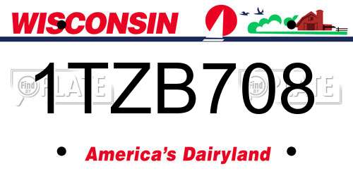 1TZB708 Wisconsin License Plate