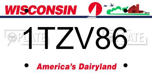 1TZV86 Wisconsin License Plate